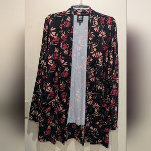 Bobeau Black and Red Floral Cardiganeau Size Large